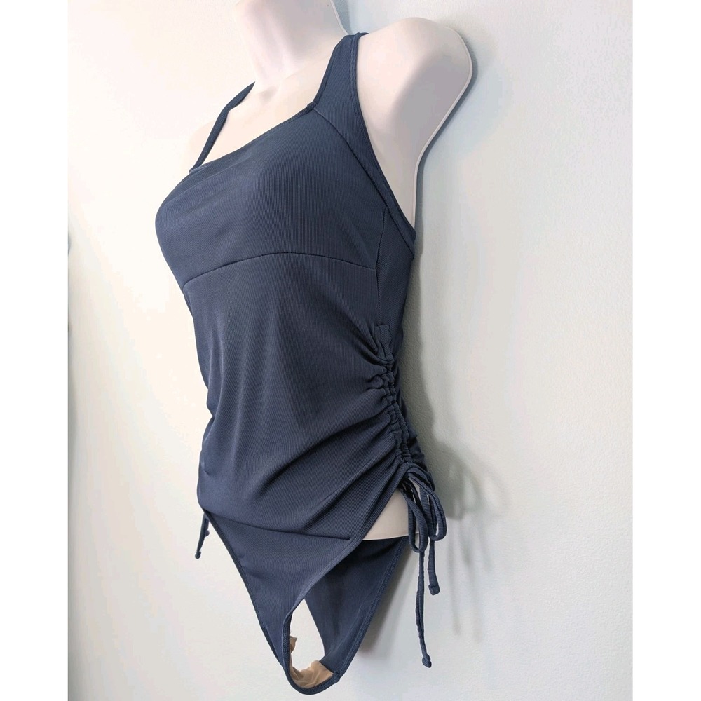 Summersalt One Piece Swimsuit Size 4 Blue Ruched Sides Square Neck Padded Cups - Picture 2 of 6